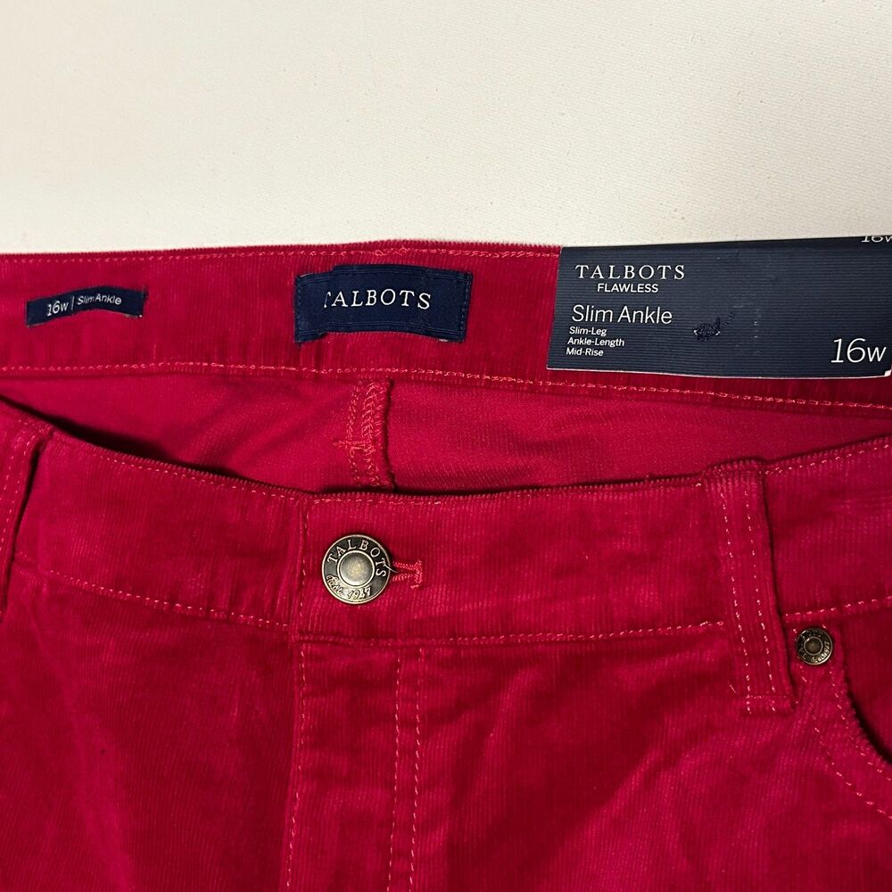 NWT TALBOTS Women Pants 16W Flawless Vivid Berry Pink Corduroy Slim Mid Rise $99 - Picture 4 of 11